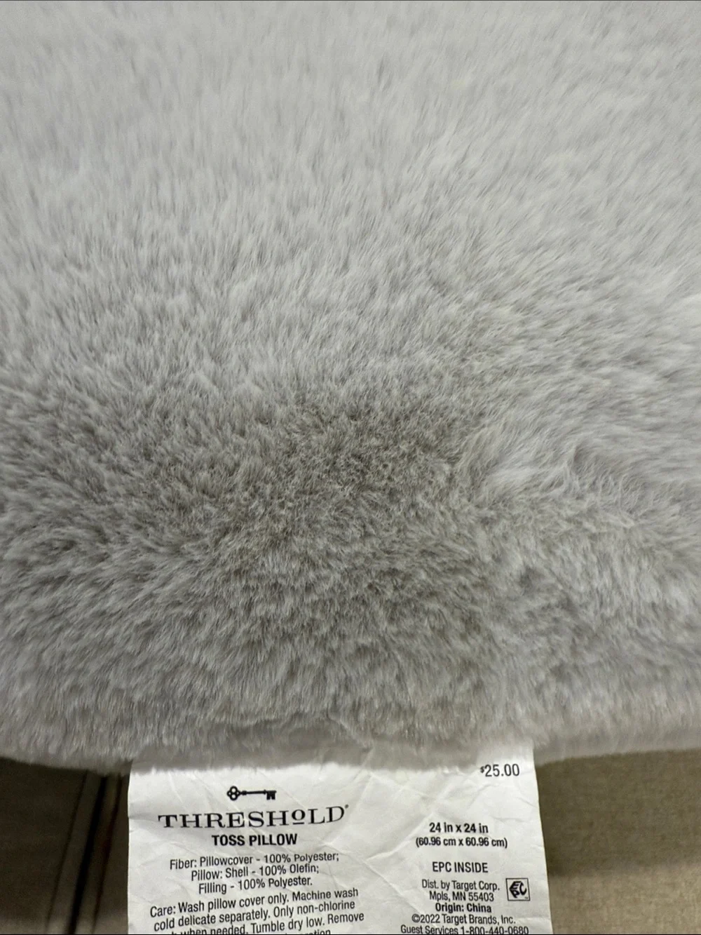 NWT Threshold Soft Light Gray Faux Fur Throw Pillow